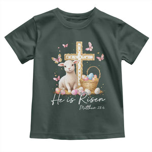 He Is Risen Easter Toddler T Shirt Lamb Flowers Cross TS10 Dark Forest Green Print Your Wear