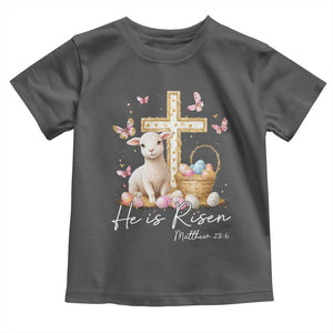 He Is Risen Easter Toddler T Shirt Lamb Flowers Cross TS10 Dark Heather Print Your Wear