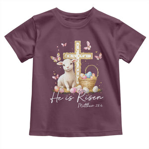He Is Risen Easter Toddler T Shirt Lamb Flowers Cross TS10 Maroon Print Your Wear