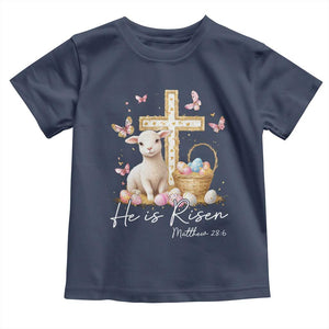 He Is Risen Easter Toddler T Shirt Lamb Flowers Cross TS10 Navy Print Your Wear