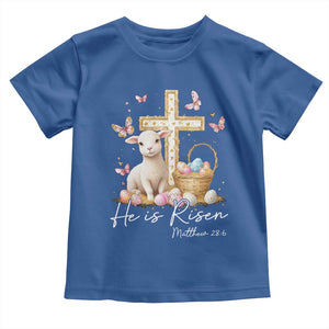 He Is Risen Easter Toddler T Shirt Lamb Flowers Cross TS10 Royal Blue Print Your Wear