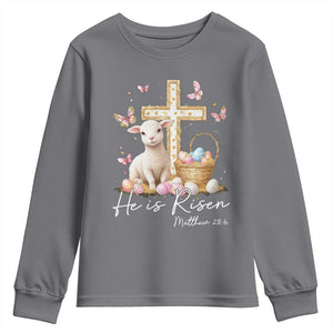 He Is Risen Easter Youth Sweatshirt Lamb Flowers Cross TS10 Charcoal Print Your Wear