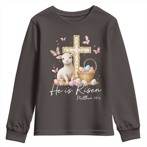 He Is Risen Easter Youth Sweatshirt Lamb Flowers Cross TS10 Dark Chocolate Print Your Wear