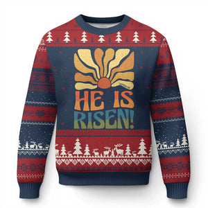 Retro Easter Ugly Christmas Sweater Jesus He is Risen Matthew 28:6 Bible Verse Kids TS10 Navy Red Print Your Wear