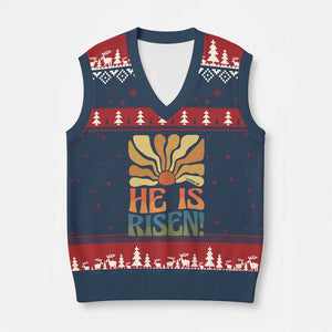 Retro Easter V-Neck Knit Sweater Vest Jesus He is Risen Matthew 28:6 Bible Verse Kids TS10 Navy Red Print Your Wear