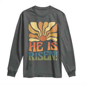 Retro Easter Long Sleeve Shirt Jesus He is Risen Matthew 28:6 Bible Verse Kids TS10 Dark Heather Print Your Wear