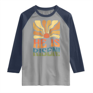 Retro Easter Raglan Shirt Jesus He is Risen Matthew 28:6 Bible Verse Kids TS10 Sport Gray Navy Print Your Wear