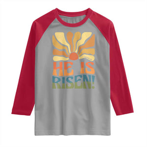 Retro Easter Raglan Shirt Jesus He is Risen Matthew 28:6 Bible Verse Kids TS10 Sport Gray Red Print Your Wear