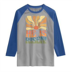 Retro Easter Raglan Shirt Jesus He is Risen Matthew 28:6 Bible Verse Kids TS10 Sport Gray Royal Print Your Wear