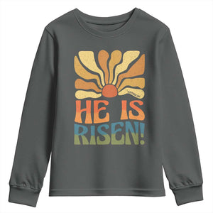 Retro Easter Youth Sweatshirt Jesus He is Risen Matthew 28:6 Bible Verse Kids TS10 Dark Heather Print Your Wear