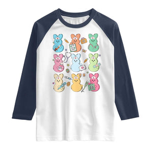 Easter Nurse Bunny Raglan Shirt Funny Nursing Easter Spring Nurse Gift TS10 White Navy Print Your Wear