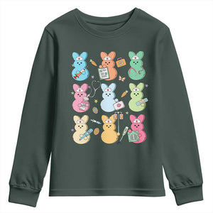 Easter Nurse Bunny Youth Sweatshirt Funny Nursing Easter Spring Nurse Gift TS10 Dark Forest Green Print Your Wear