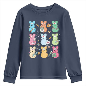 Easter Nurse Bunny Youth Sweatshirt Funny Nursing Easter Spring Nurse Gift TS10 Navy Print Your Wear