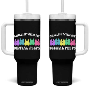 Easter Dental Bunny Tumbler With Handle Chilling With My Dental Peeps TS10 One Size: 40 oz Black Print Your Wear