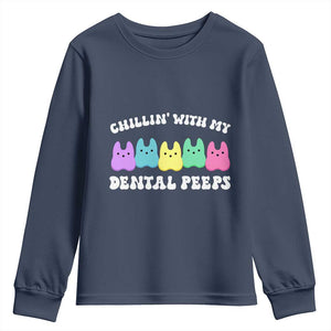 Easter Dental Bunny Youth Sweatshirt Chilling With My Dental Peeps TS10 Navy Print Your Wear