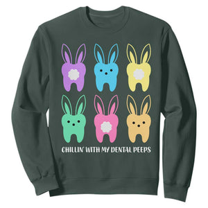 Easter Dentist Sweatshirt Chilling With My Dental Peeps Bunny TS10 Dark Forest Green Print Your Wear