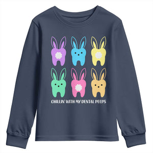Easter Dentist Youth Sweatshirt Chilling With My Dental Peeps Bunny TS10 Navy Print Your Wear