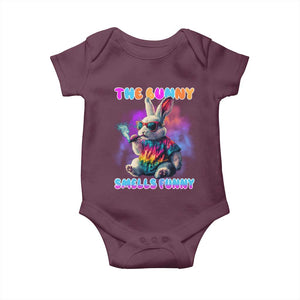 Happy 420 Easter Baby Onesie Funny Smoking Easter Bunny Smells Funny Easter TS10 Maroon Print Your Wear