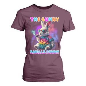 Happy 420 Easter T Shirt For Women Funny Smoking Easter Bunny Smells Funny Easter TS10 Maroon Print Your Wear