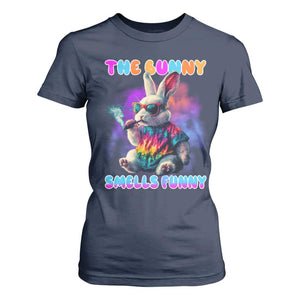 Happy 420 Easter T Shirt For Women Funny Smoking Easter Bunny Smells Funny Easter TS10 Navy Print Your Wear