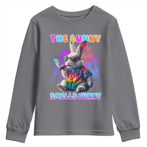 Happy 420 Easter Youth Sweatshirt Funny Smoking Easter Bunny Smells Funny Easter TS10 Charcoal Print Your Wear