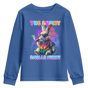 Happy 420 Easter Youth Sweatshirt Funny Smoking Easter Bunny Smells Funny Easter TS10 Royal Blue Print Your Wear