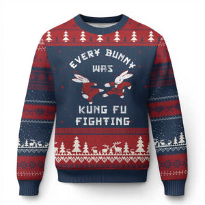 Every Bunny Was Kung Fu Fighting Ugly Christmas Sweater Funny Cool Easter Graphic TS10 Navy Red Print Your Wear