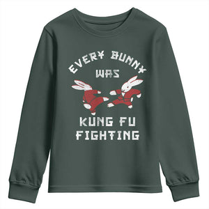 Every Bunny Was Kung Fu Fighting Youth Sweatshirt Funny Cool Easter Graphic TS10 Dark Forest Green Print Your Wear