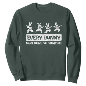Bunny Kung Fu Fighting Sweatshirt Funny Easter Vintage Graphic TS10 Dark Forest Green Print Your Wear