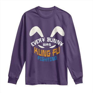 Every Bunny Was Kung Fu Fighting Long Sleeve Shirt Funny Easter Vintage Rabbit Face TS10 Purple Print Your Wear