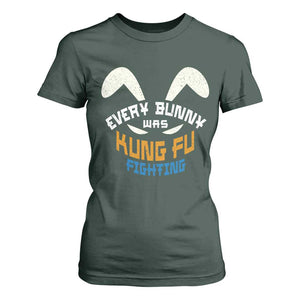 Every Bunny Was Kung Fu Fighting T Shirt For Women Funny Easter Vintage Rabbit Face TS10 Dark Forest Green Print Your Wear