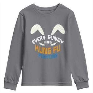 Every Bunny Was Kung Fu Fighting Youth Sweatshirt Funny Easter Vintage Rabbit Face TS10 Charcoal Print Your Wear