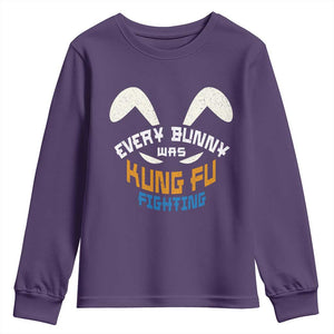 Every Bunny Was Kung Fu Fighting Youth Sweatshirt Funny Easter Vintage Rabbit Face TS10 Purple Print Your Wear