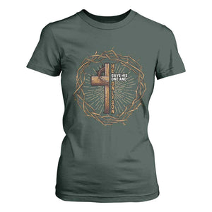 Christian Cross T Shirt For Women Bible John 3:16 Jesus He Gave His Only Son Jesus Christian TS10 Dark Forest Green Print Your Wear