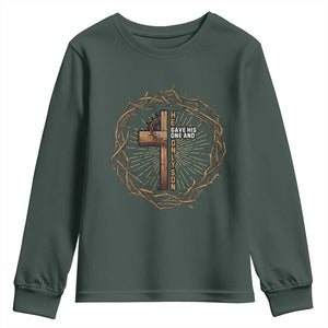 Christian Cross Youth Sweatshirt Bible John 3:16 Jesus He Gave His Only Son Jesus Christian TS10 Dark Forest Green Print Your Wear