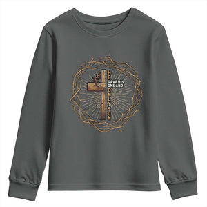 Christian Cross Youth Sweatshirt Bible John 3:16 Jesus He Gave His Only Son Jesus Christian TS10 Dark Heather Print Your Wear