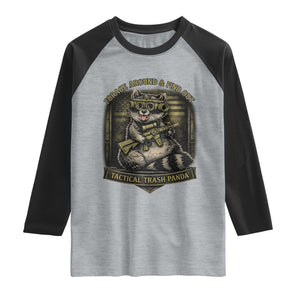 Tactical Trash Panda Raglan Shirt Funny Raccoon Military Graphic Patriotic Veteran TS10 Heather Gray Black Print Your Wear