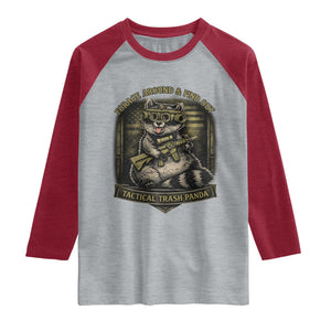 Tactical Trash Panda Raglan Shirt Funny Raccoon Military Graphic Patriotic Veteran TS10 Heather Gray Heather Red Print Your Wear