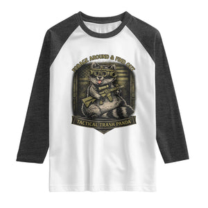 Tactical Trash Panda Raglan Shirt Funny Raccoon Military Graphic Patriotic Veteran TS10 White Heather Charcoal Print Your Wear