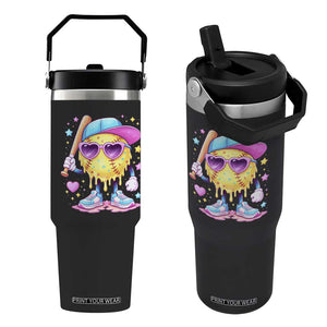 Funny Softball Drip Flip Straw Tumbler Ice Cream Sprinkles Softball Girls Kid TS10 One Size: 30 oz Black Print Your Wear