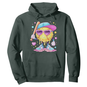 Funny Softball Drip Hoodie Ice Cream Sprinkles Softball Girls Kid TS10 Dark Forest Green Print Your Wear