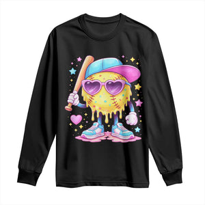 Funny Softball Drip Long Sleeve Shirt Ice Cream Sprinkles Softball Girls Kid TS10 Black Print Your Wear