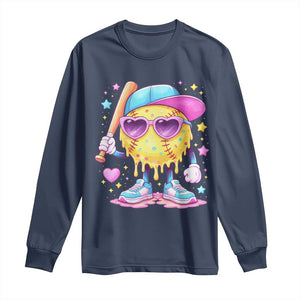 Funny Softball Drip Long Sleeve Shirt Ice Cream Sprinkles Softball Girls Kid TS10 Navy Print Your Wear