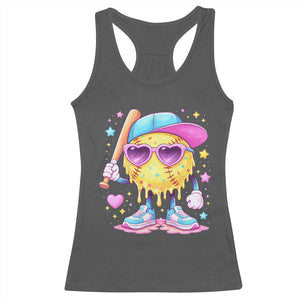 Funny Softball Drip Racerback Tank Top Ice Cream Sprinkles Softball Girls Kid TS10 Dark Heather Print Your Wear