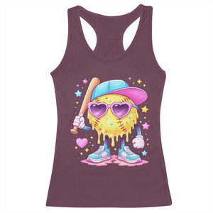 Funny Softball Drip Racerback Tank Top Ice Cream Sprinkles Softball Girls Kid TS10 Maroon Print Your Wear