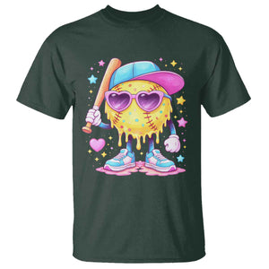 Funny Softball Drip T Shirt Ice Cream Sprinkles Softball Girls Kid TS10 Dark Forest Green Print Your Wear