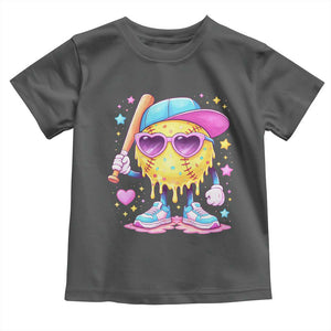 Funny Softball Drip Toddler T Shirt Ice Cream Sprinkles Softball Girls Kid TS10 Dark Heather Print Your Wear