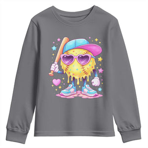 Funny Softball Drip Youth Sweatshirt Ice Cream Sprinkles Softball Girls Kid TS10 Charcoal Print Your Wear