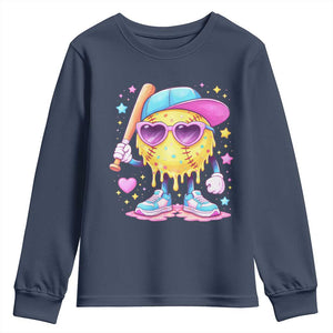 Funny Softball Drip Youth Sweatshirt Ice Cream Sprinkles Softball Girls Kid TS10 Navy Print Your Wear
