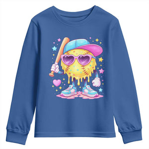 Funny Softball Drip Youth Sweatshirt Ice Cream Sprinkles Softball Girls Kid TS10 Royal Blue Print Your Wear